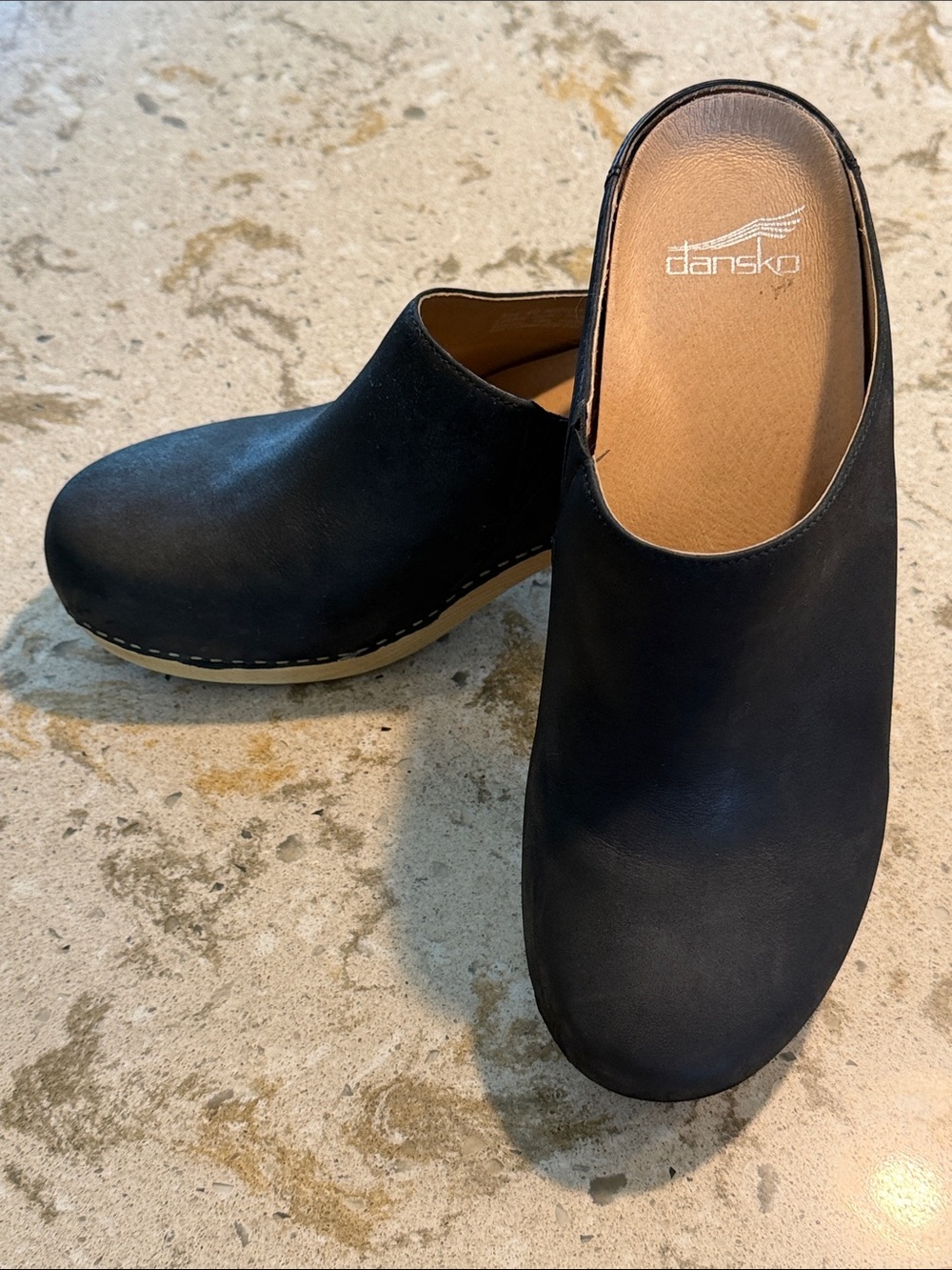 Dansko Black Slip-On Leather Clog Mule